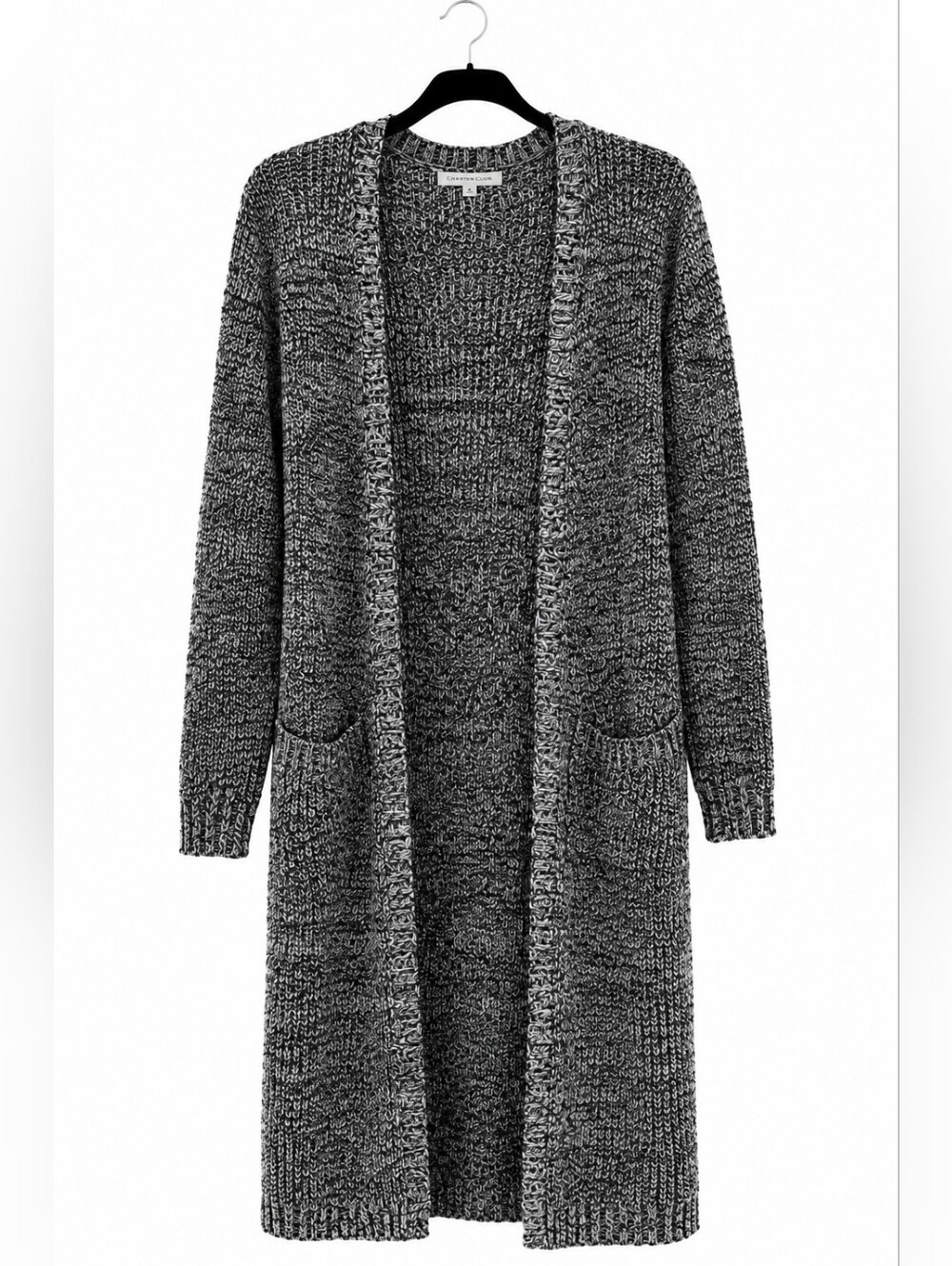 Hera Collection Long Open Front Knit Cardigan Sweater Gray/Black Marled Size S/M